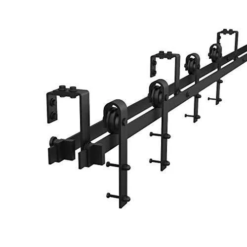 Winsoon 4FT-16FT Metal Sliding Bypass Barn Wood Door Hardware Kit System Bending GCM2782