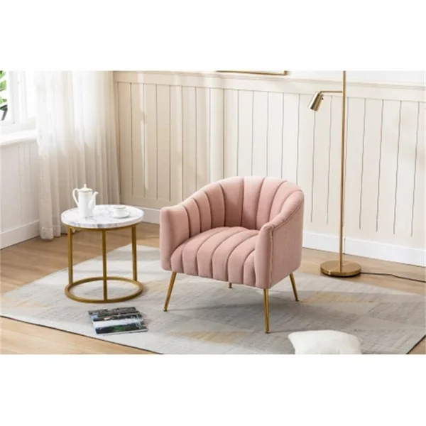 Modern 28.00x22 Wide Tufted Velvet Barrel Chair with Metal Legs, Fabric - Pink