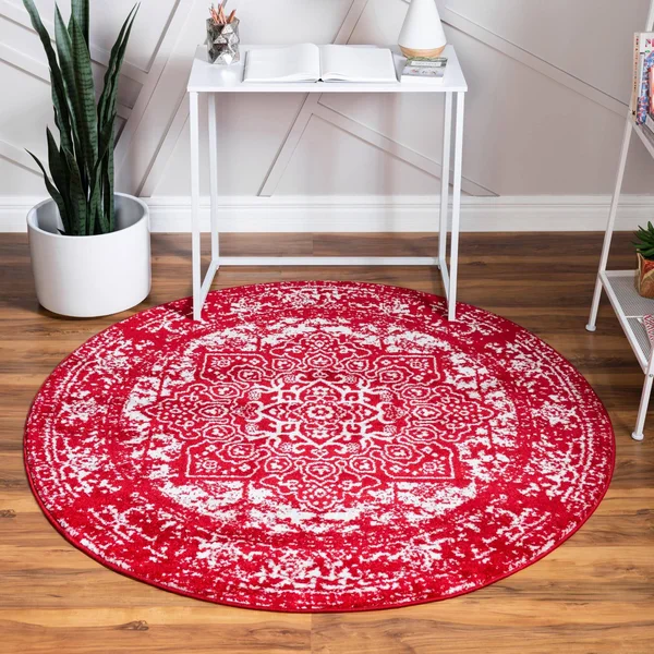 Unique Loom Richmond Medallion Rug - 7& 10 x 7& 10 Round - Red