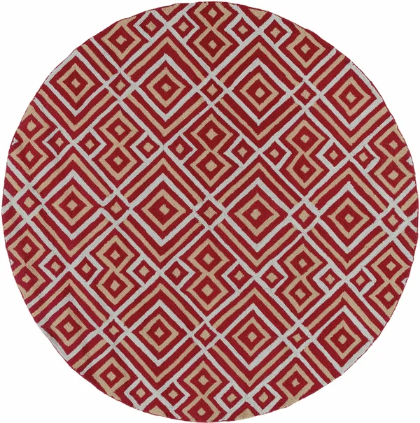 Loyalhanna 6& Round Modern 100% Polyester Dark Red/Medium Gray/Camel Area Rug - Hauteloom