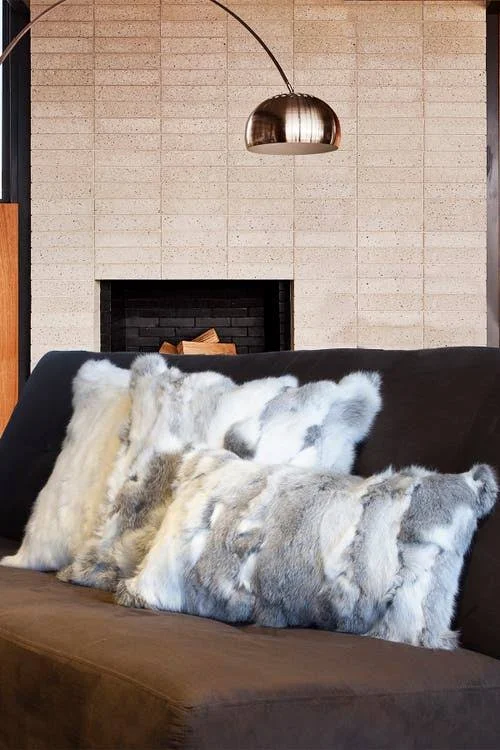 Genuine Rabbit Fur Pillow - Set of 2 - 12x22 x 20x22 - Grey