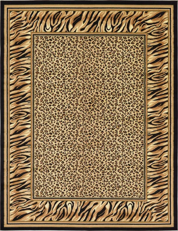 Unique Loom Cheetah wildlife Area Rug - 9& x 12& Light Brown