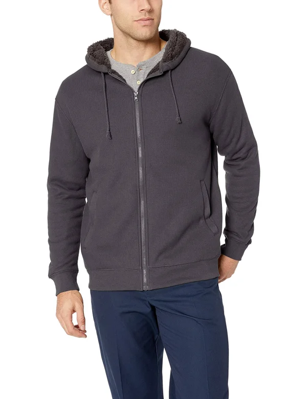 Smith&s Workwear Men's Sherpa-Bonded Thermal Knit Hooded Jacket - Dark Grey