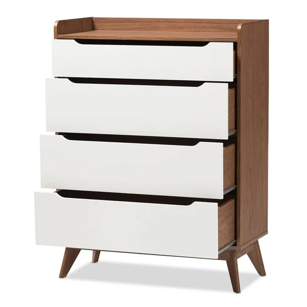 Baxton Studio 4-Drawer Storage Chest, White/Walnut