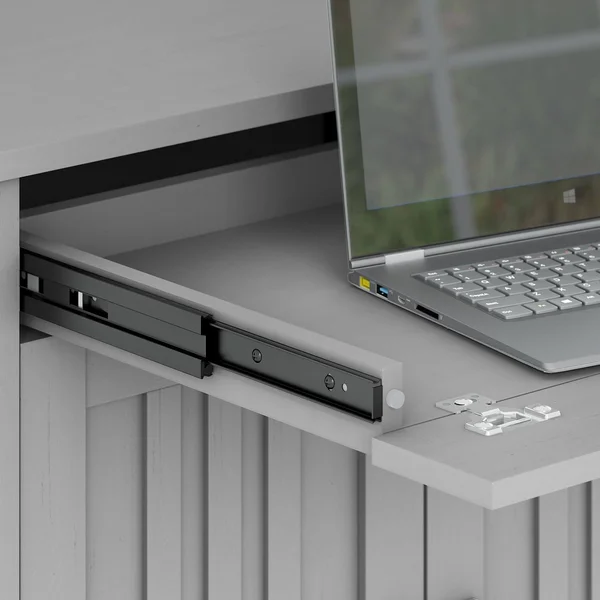 The Gray Barn Lowbridge Secretary Desk with Keyboard Tray and Storage Cabinet - White