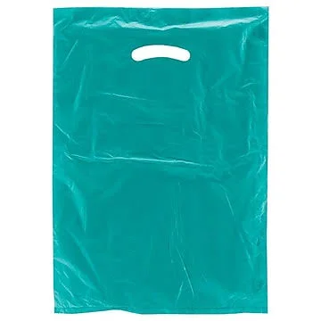 Shamrock Plastic 18x22H x 12x22W x 3x22D High Density Die-Cut Handle Merchandise Bags, Teal, 500/Carton