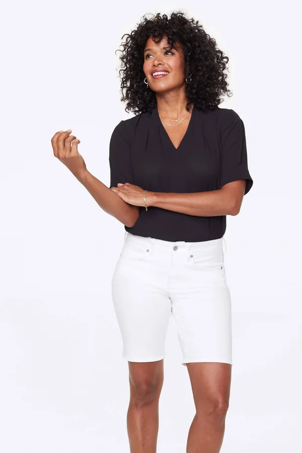 Petite Women's Nydj Ella Side Slit Denim Shorts - 6p, Optic White