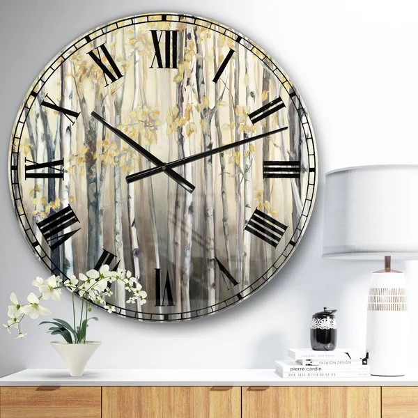Designart 'Golden Birch Forest I' landscapes Large Wall Clock - 29 in. Wide x 29 in. High