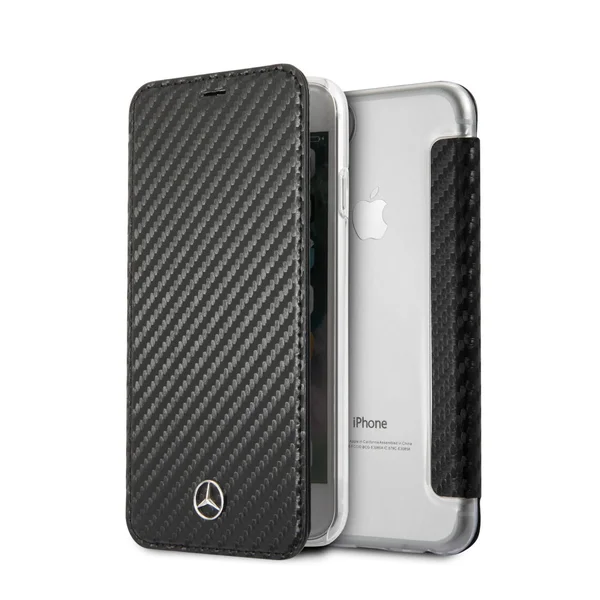 Mercedes-Benz Hard Case P.U. Leather Carbon Fiber Effect Wallet - iPhone SE/8/7 Black