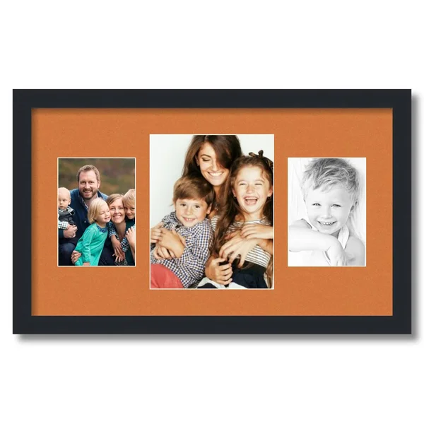 Collage Picture Frame, Satin Black Frame with 3 openings for 8x10 Photos with Orange Octoberfest Mat. D3926DP200, ArtToFrames