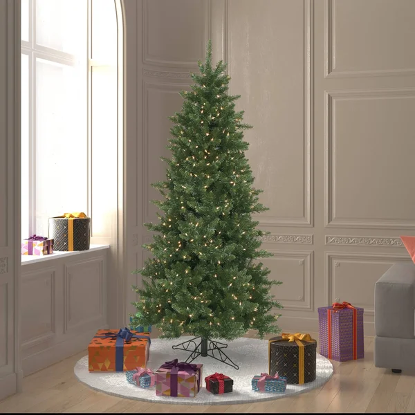 Vickerman 6.5& Camdon Fir Slim Artificial Christmas Tree, Clear Dura-Lit Lights