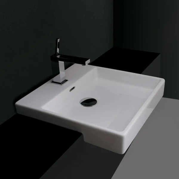 WS Bath Collections Plain 45S 17-11/16x22 Ceramic Drop in Bathroom Sink with or Without 1 Hole Drilled and Overflow Ceramic Whit
