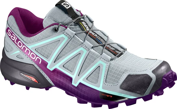 Salomon Women's Speedcross 4 Running Trail Shoes Quarry - Acai, Fair Aqua 5.5