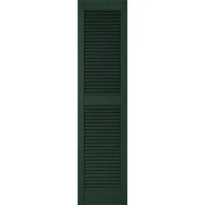 12 inchw x 26 inchh Lifetime Vinyl - Custom Straight Top Center Mullion, Open Louver Shutters, Midnight Green