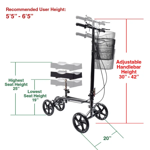 Clevr Foldable Medical Steerable Knee Walker Scooter Crutch Alternative Silver