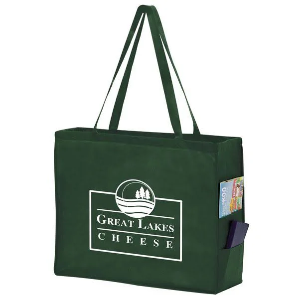 100 Pcs Side Pocket Tote Bag - Screen Print, 20" x 16"