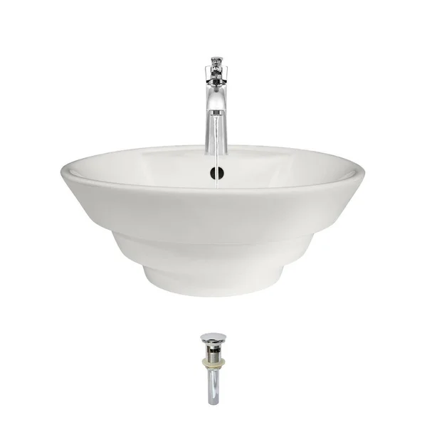 Mr Direct Vitreous China Circular Vessel Bathroom Sink with Faucet and Overflow, 725