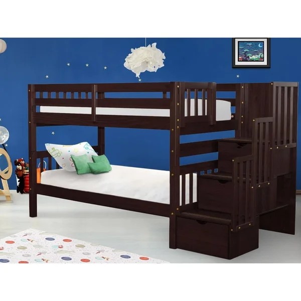 Bedz King Bunk Bed with Storage, Gray, Twin Over Twin