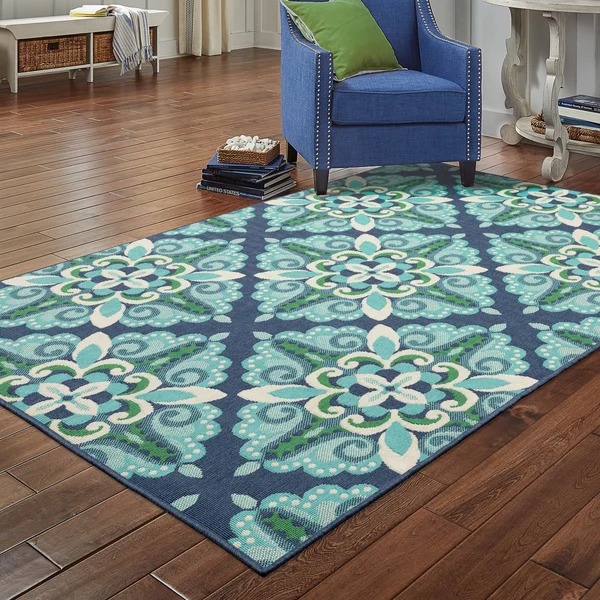 Havenside Home Lewisburg Medallion Blue/ Green Indoor-Outdoor Area Rug - 6&7 x 9&6 (6&7x22 x 9&6x22)