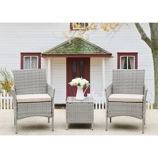 3PC Rattan Patio Conversation Set with Cushions - Art Leon