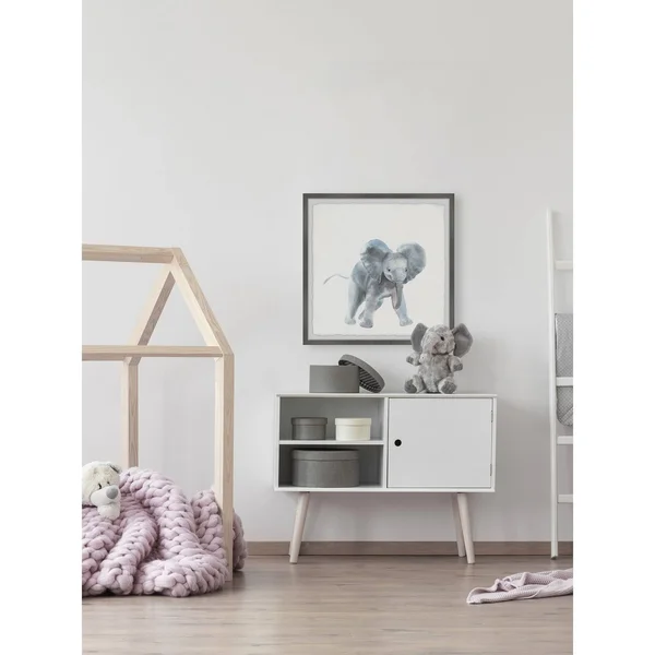 Marmont Hill Playful Elephant Framed Wall Art, Size: 18 inch x 18 inch, Gray