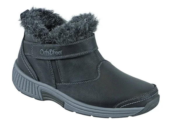 Women's Arch Support Boots Diabetic Shoes, Orthofeet Siena Black, 6.5, Extra Wide, Black