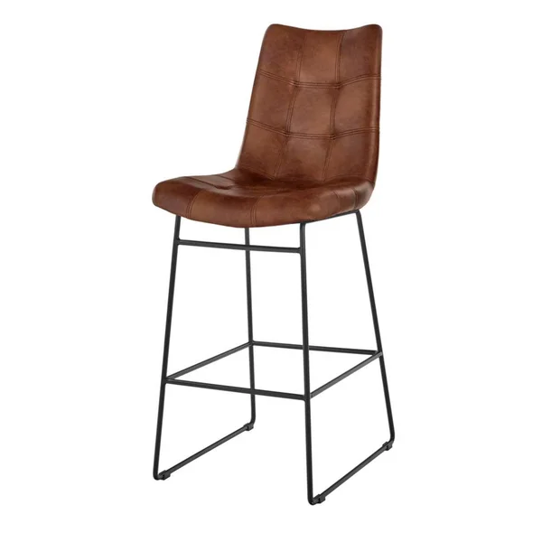Home Decorators Collection Ivers Black Metal Upholstered Bar Stool with Back and Antique Brown Seat (18.5 in. W x 45 in. H) - Ant