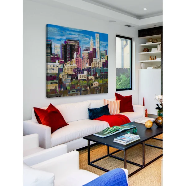 Skyline New York City 2 inch Painting Print on Wrapped Canvas, Blue