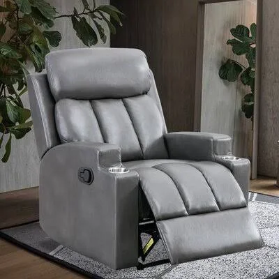 Jahmir 32x22 Wide Faux Leather Manual Home Theater Recliner Latitude Run Leather Type: Gray Faux Leather