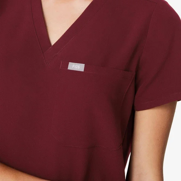 Figs Womens Burgundy Catarina - One-Pocket Scrub Top