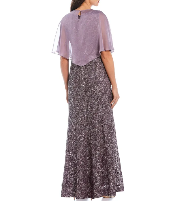 Ignite Evenings Sequin Lace Chiffon Cape Dress