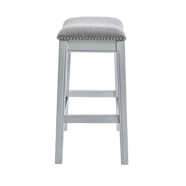 HomeRoots 25.7x22 Saddle Seat Wood Counter Stool with Nail Head Trim in White - 9000380062