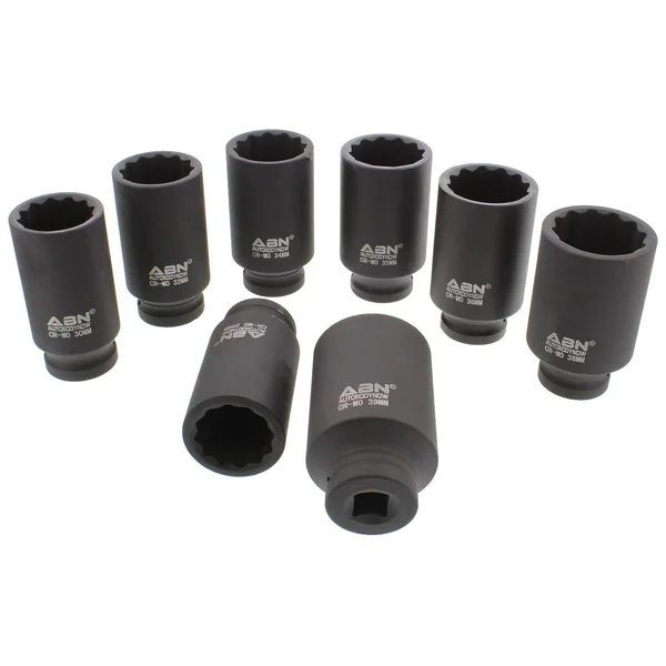Abn 1/2x22 inch Drive 12 Point Spindle Thin Wall Axle Nut Socket 8-Piece Metric Set – 12pt Install, Removal, Repair
