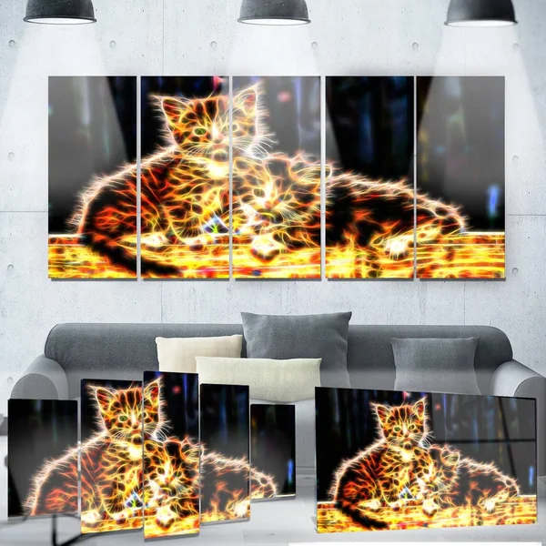 Designart 'Vivid Kittens' Animal Metal Wall Art - 60 in. Wide x 32 in. High - 5 Panels Diamond Shape