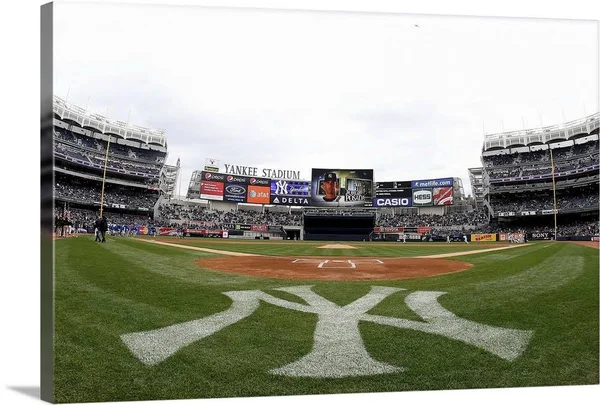 View from Field Level Prior During A Game at Yankee Stadium in New York City - Large Solid-Faced Canvas Wall Art Print, Great B