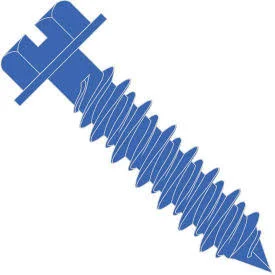 GoVets, Qty 2, Kanebridge CORPORATION 1/4 x 3-3/4 Slotted Hex Washer Concrete Screw with Drill Bit Blue Perma Seal - Pkg of 10