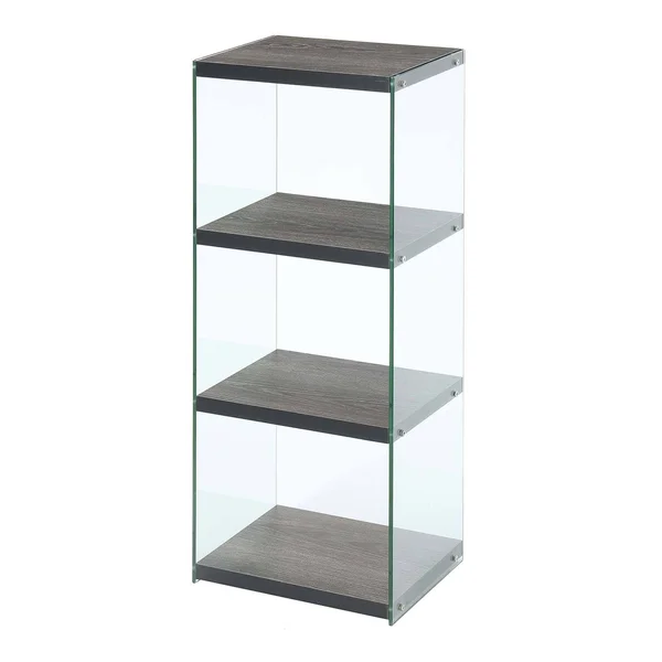 Porch & den Urqhuart 4-Tier Wood and Glass Tower Bookcase - White Faux Marble