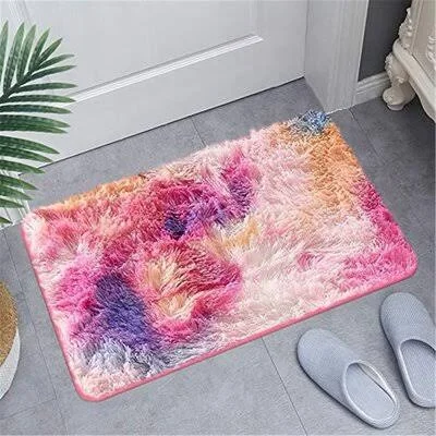 Tie Dye Faux Fur Area Rug for Bedroom Sofa Living Room Rectangular Soft Shaggy Fluffy Floor Mat Rugs Multi-Color Plush Fuzzy Dec