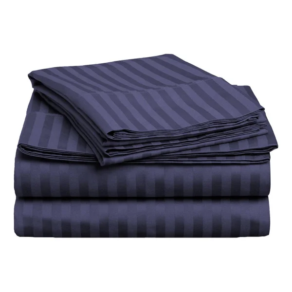 Superior 400 Thread Count Deep Pocket Stripe Cotton Sateen Sheet Set (King - White)