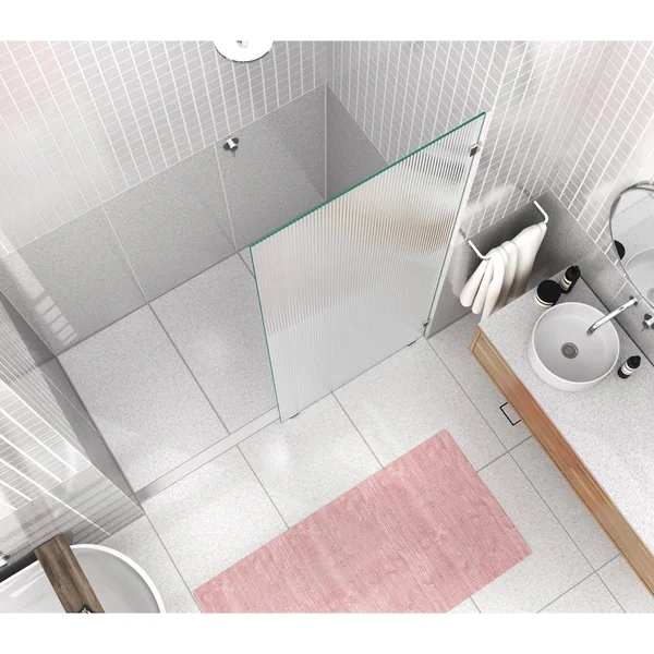 Glass Warehouse 34x22 x 78x22 Frameless Shower Door - Single Fixed Panel Fluted Frosted - Satin Brass