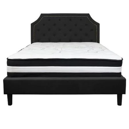 Charlton Home Porath Tufted Upholstered Platform Bed with Mattress, Size: Queen, Black