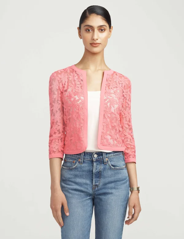 Anne Klein Broderie Cardigan - 6, Pink