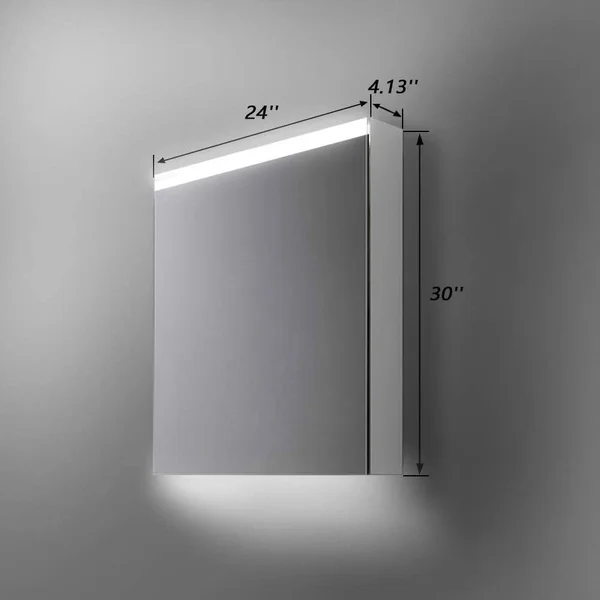 24''x 30''LED Bathroom Medicine Cabinet with Mirror, Intelligent Switch, Aluminum Frame, Surface Mounting only.(Door Left Open)