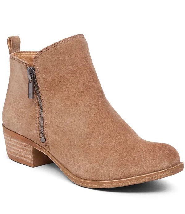 Lucky Brand Basel Womens Solid Booties Ankle Boots, Sesame Oiled Suede