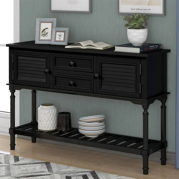 Merax Rusitic Console Table Sofa Table with 2 Drawers, 2 Cabinets and 1 Shelf - Navy Blue
