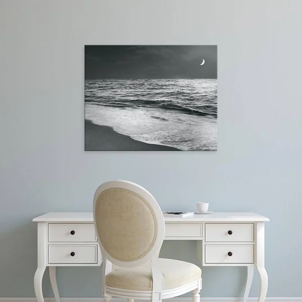 Easy Art Prints Sue Schlabach's 'Moonrise Beach Black and White' Premium Canvas Art - 32 x 40 - Classic Black Frame