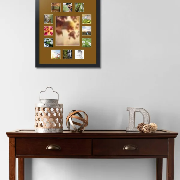 Collage Picture Frame - Satin Black Frame with 13 openings for 8x10 Photos with Brown Coronado Mat. D3926EB676, ArtToFrames