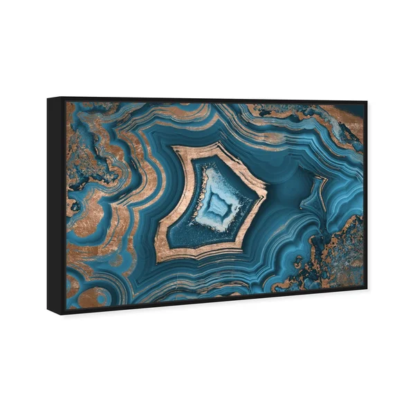 Oliver Gal Abstract Wall Art Framed Canvas Prints &Dreaming About You Geode& Crystals - Blue - Bronze (24 x 16 - White)