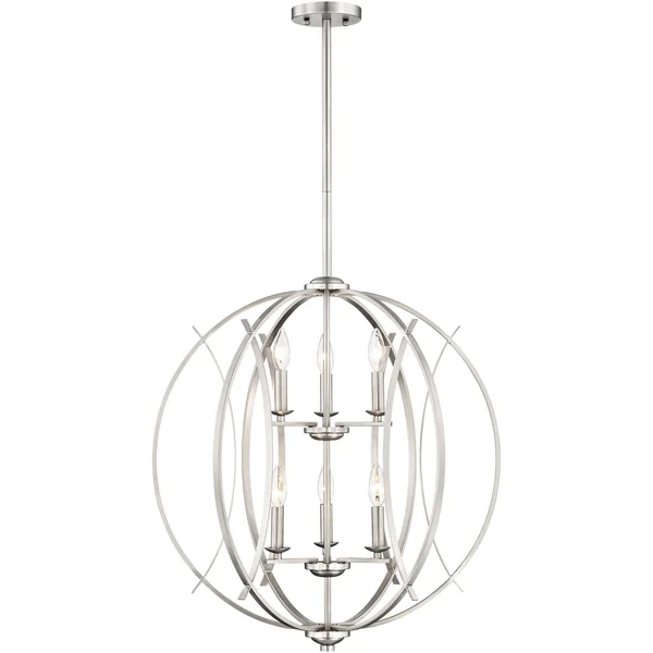 Brushed Nickel Spherical 24x22 Wide 6-Light Pendant Chandelier