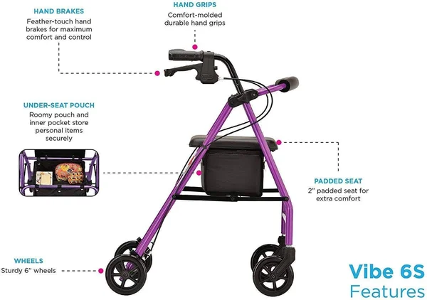 Nova Vibe 6s Steel Frame Rolling Walker Blue